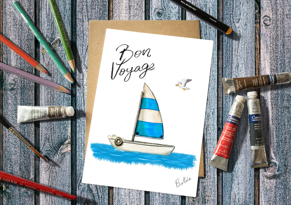 Bon Voyage Sailing Yacht Greetings Card
