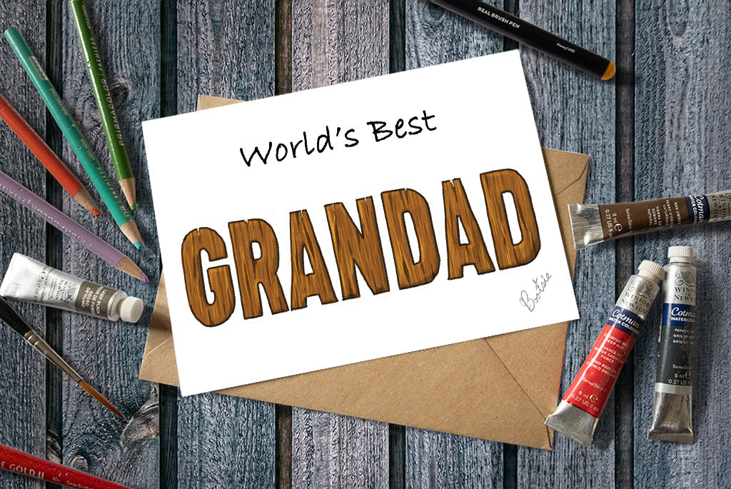 Card with 'World's Best Grandad' text.