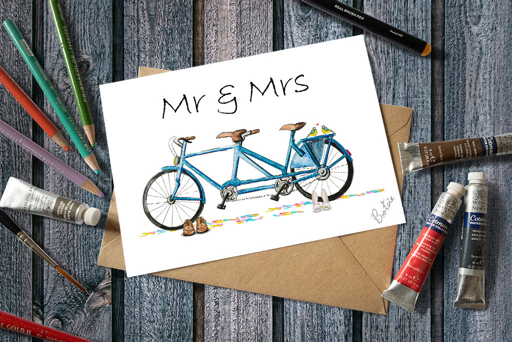Mr & Mrs Tandem Bicycle Greetings Card 7x5
