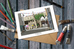 A Greetings Card with an illustration of Malmesbury Market Cross on Market Day