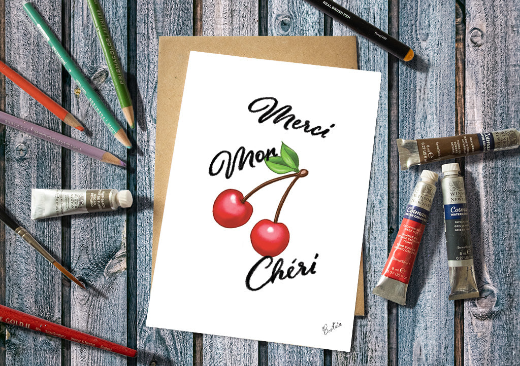 Merci Mon Cheri Greetings Card 7x5