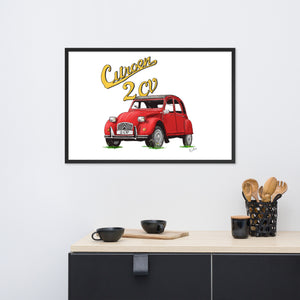 Classic Citroen 2CV, Hand-Drawn by Bootsie, Framed poster